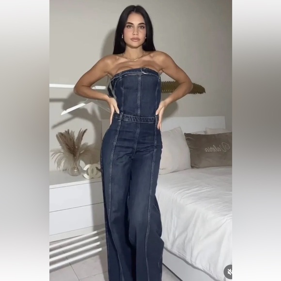 ZARA STRAPLESS TRF DENIM JUMPSUIT NAVY BLUE | 0541/239 266/015 - Picture 1 of 7